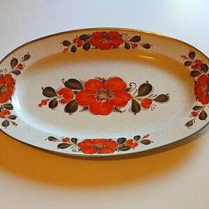 Vintage Japanese Sanko Ware Speckled Brown & Orange Platter GUC